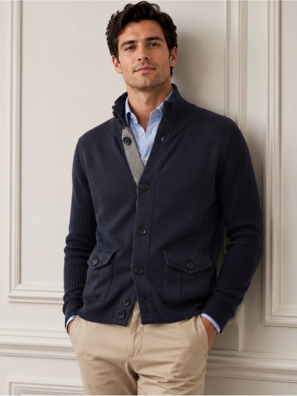 Canterbury of New Zealand Cardigan Mens M Blue Button up Sweater Academia $168